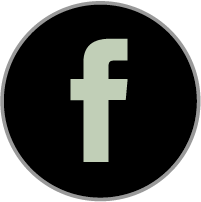 Circular Facebook icon featuring a stylized white letter 'f' on a black background.