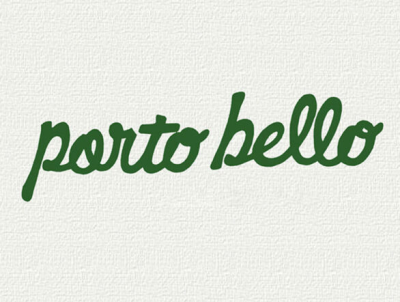 Green cursive text reading 'porto bello' on a textured white background.
