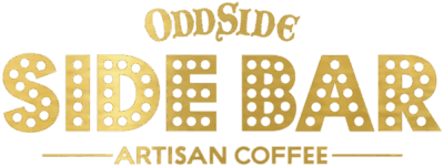 Logo of Odd Side Ales Side Bar featuring gold lettering and dots.