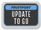 Sign displaying 'Fruitport Update To Go' in a bold, modern design.