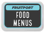 Sign displaying 'Fruitport Food Menus' in bold letters with a blue and black color scheme.