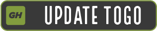 Green and black button labeled 'Update Togo' with a square shape and rounded corners.